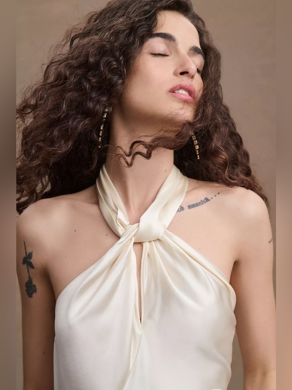 Ronny Kobo Samra Satin Twist-Halter Column Gown - Picture 5 of 15